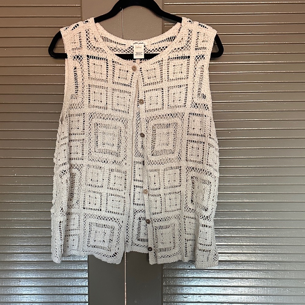 Ultra Pink Cream Crochet Button-Front Blouse